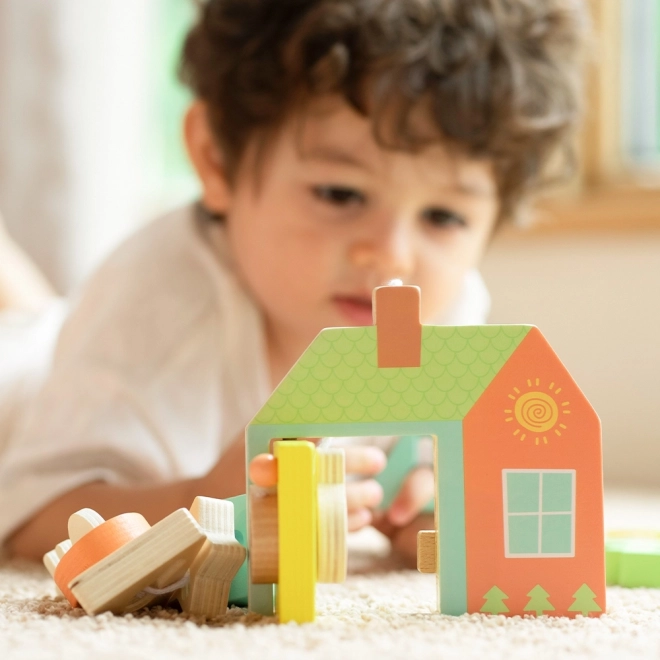 Classic World Montessori jouet d'enfilage en bois clés et portes 11 pièces