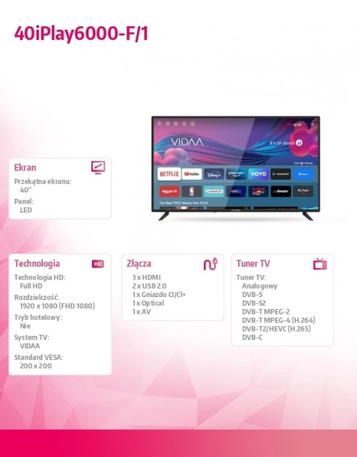 Téléviseur LED 40 pouces Smart TV