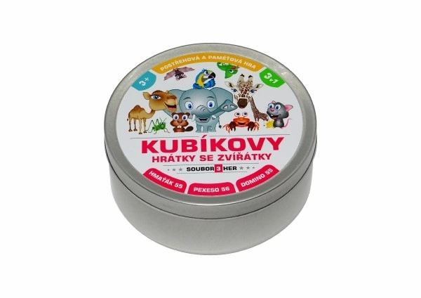 Jeux de Kubík avec les animaux 3 en 1 dans une boîte en métal