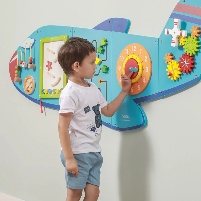 Tableau sensoriel mural en bois Avion VIGA Montessori