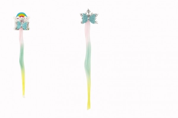 Barrette flocon avec nœud et mèche arc-en-ciel métal/plastique 7x38cm en sachet
