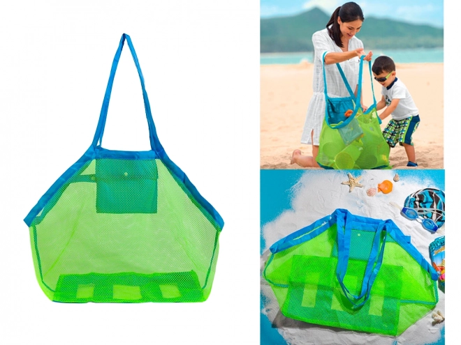 Grand sac de plage en maille pour jouets - Bleu