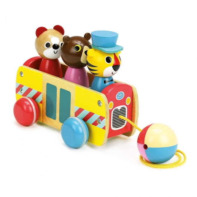 Autobus en bois coloré avec des animaux