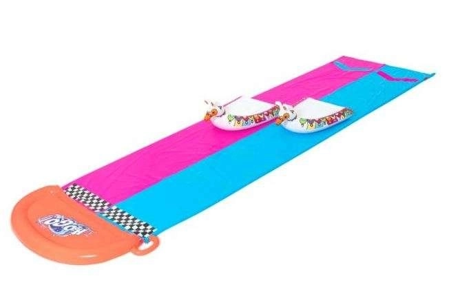 Toboggan aquatique à deux places Lama Rama – Rose-bleu avec matelas