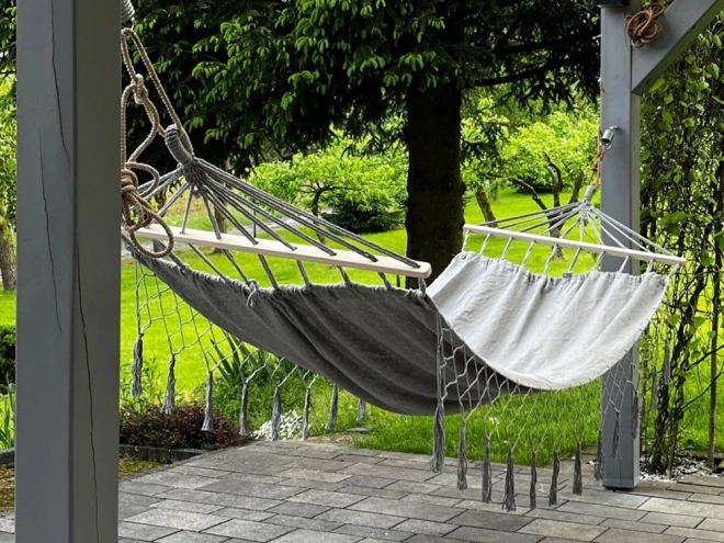 Hamac de jardin XL avec barres d'écartement en bois