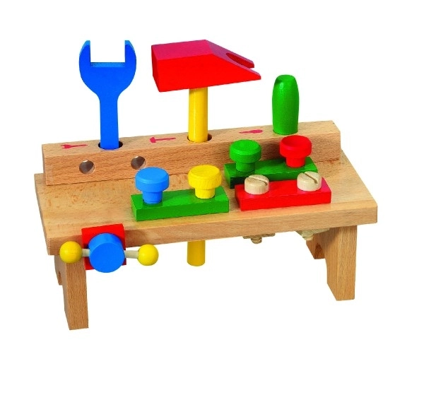 Table en bois avec outils 8 pièces dans une boîte 25x14x12cm