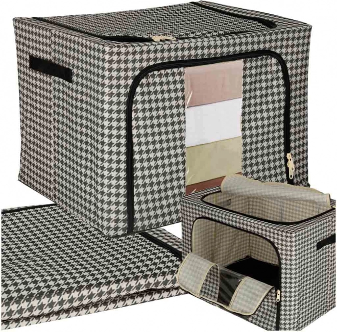 Boîte de rangement textile avec armature et fenêtre, noir‑blanc – 100 l