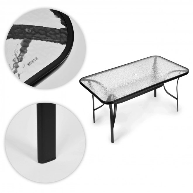 Table de jardin en verre avec trou pour parasol
