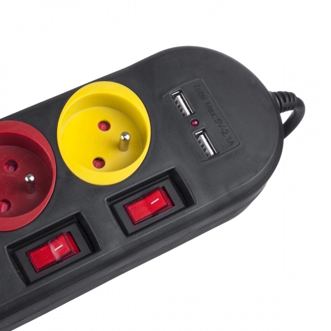 Rallonge d'alimentation avec interrupteurs 4 prises + 2xUSB câble d'extension MCE229B noir