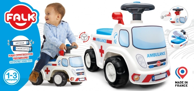 FALK Porteur Ambulance avec siège ouvrant et klaxon sur le volant