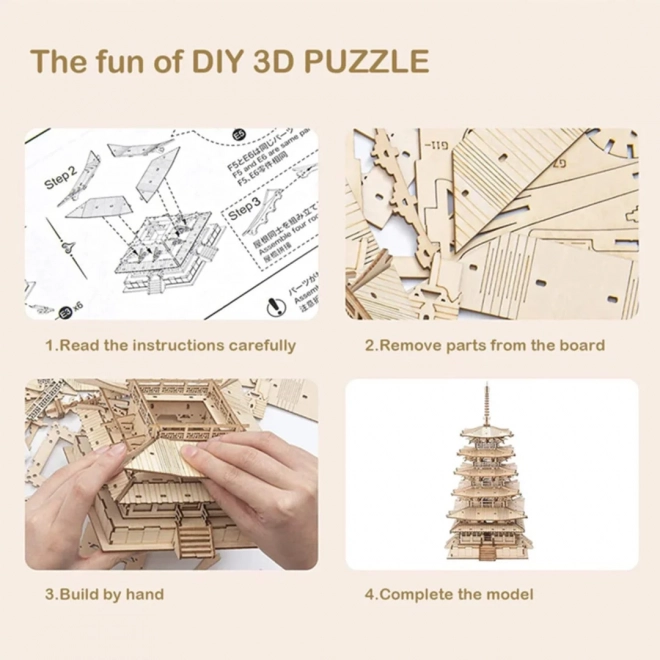 Puzzle en bois 3D pagode à cinq étages