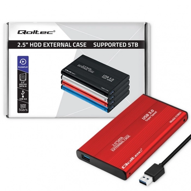 Boîtier externe pour disques 2.5" HDD/SSD SATA3, USB 3.0, rouge