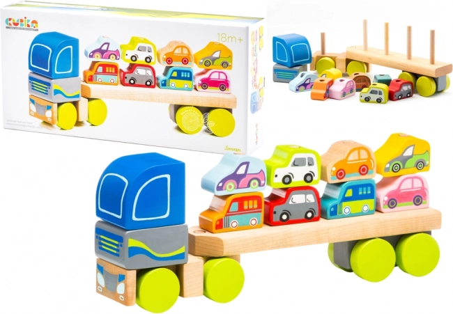 Camion en bois avec voitures - puzzle 12 pièces