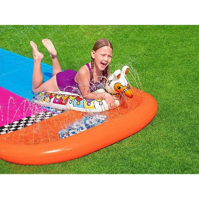 Toboggan aquatique à deux places Lama Rama – Rose-bleu avec matelas