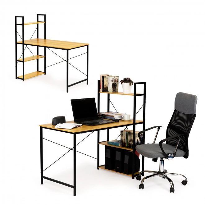 Bureau informatique en bois avec étagères loft