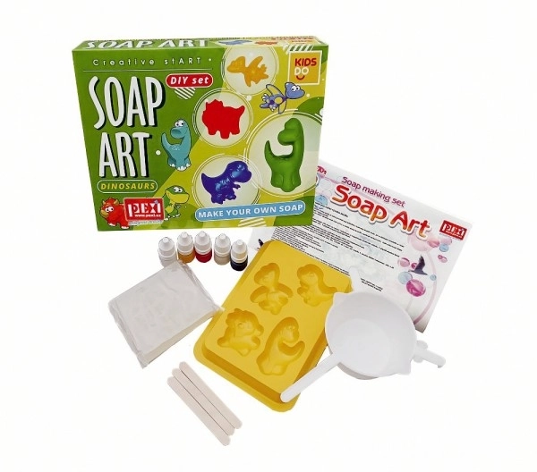 Kit créatif de fabrication de savon dinosaures avec moules et accessoires dans une boîte 26x20x7cm