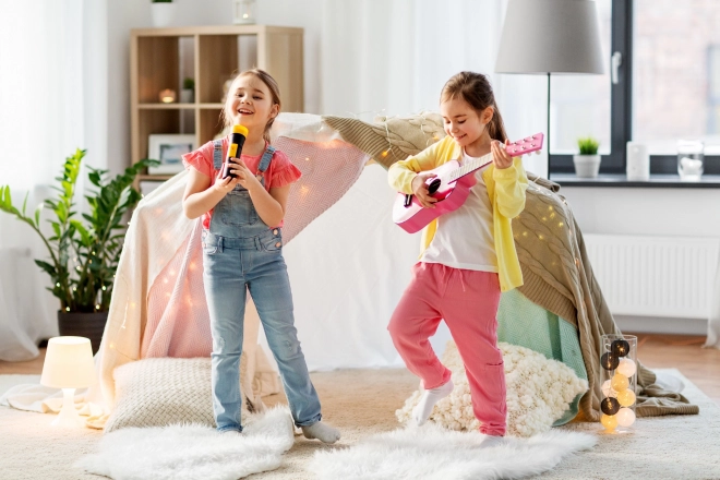 Guitare en bois pour enfants, cordes métalliques, rose ECOTOYS