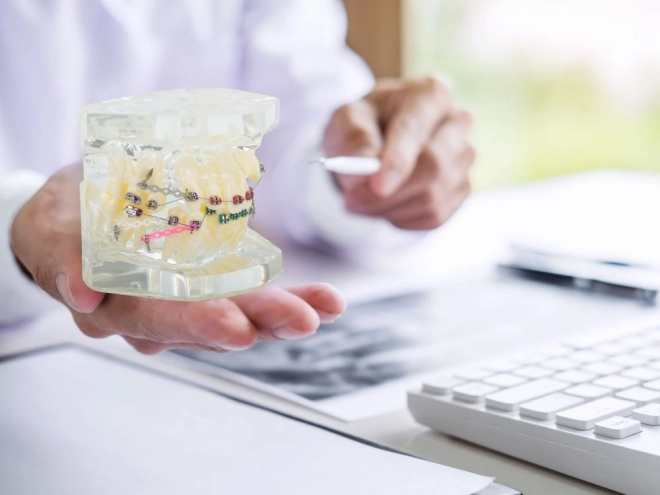 Modèle dentaire avec appareils orthodontiques