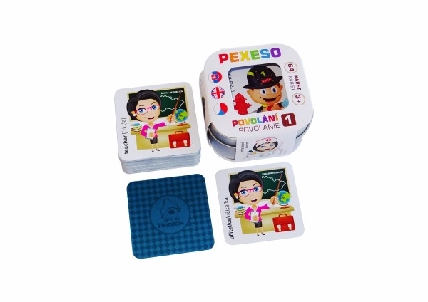 Pexeso Métiers étanche 64 cartes dans une boîte en métal 6x6x4cm