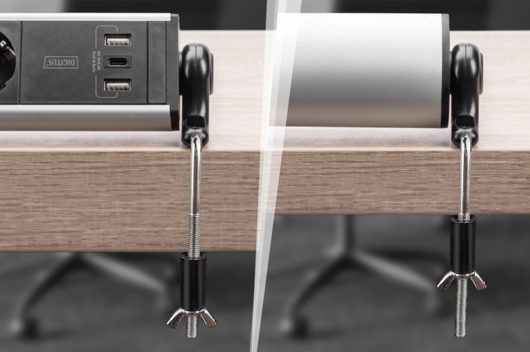 Fixation par serre-joints et pivot à 180°