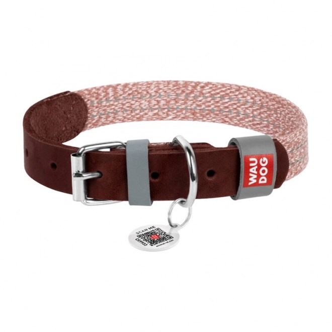 Collier pour chiens en cuir naturel et matériel recyclé avec code QR Waudog taille S, largeur 15 mm, marron