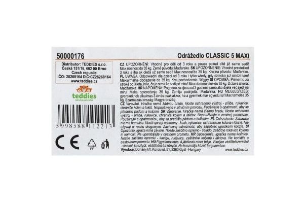 Draisienne CLASSIC 5 MAXI plastique hauteur de selle 33cm capacité de charge jusqu'à 35kg à partir de 3 ans
