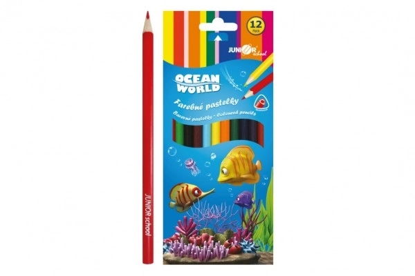 Crayons de couleur en bois Ocean World triangulaires 12 pcs dans une boîte 9x20,5x1cm 12pcs dans une boîte