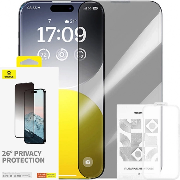 Verre trempé Baseus avec protection de la vie privée pour iPhone 15 Pro Max
