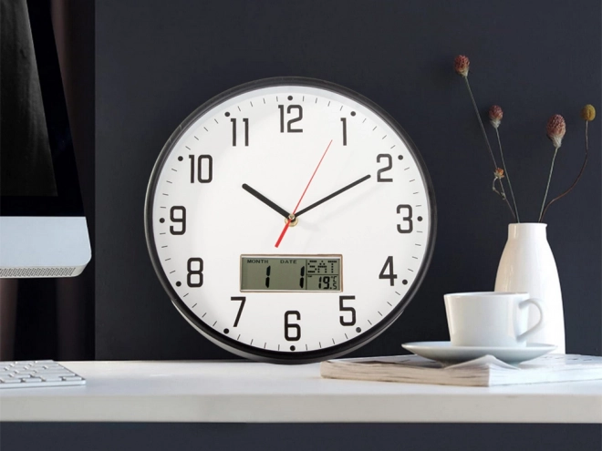 Grande horloge murale silencieuse avec date et température