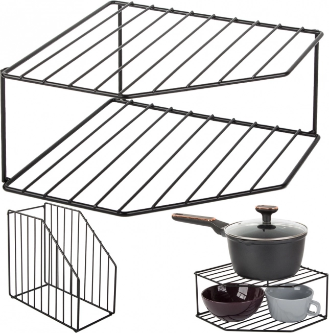 étagère d’angle en métal à deux niveaux pour cuisine et salle de bain