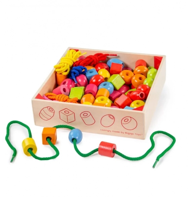 Bigjigs Toys Perles en bois à enfiler en boîte