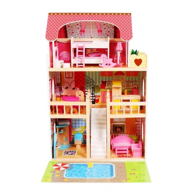 Maison de poupée en bois, meubles, piscine + éclairage ECOTOYS
