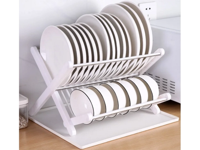 Égouttoir de cuisine pliable à deux niveaux