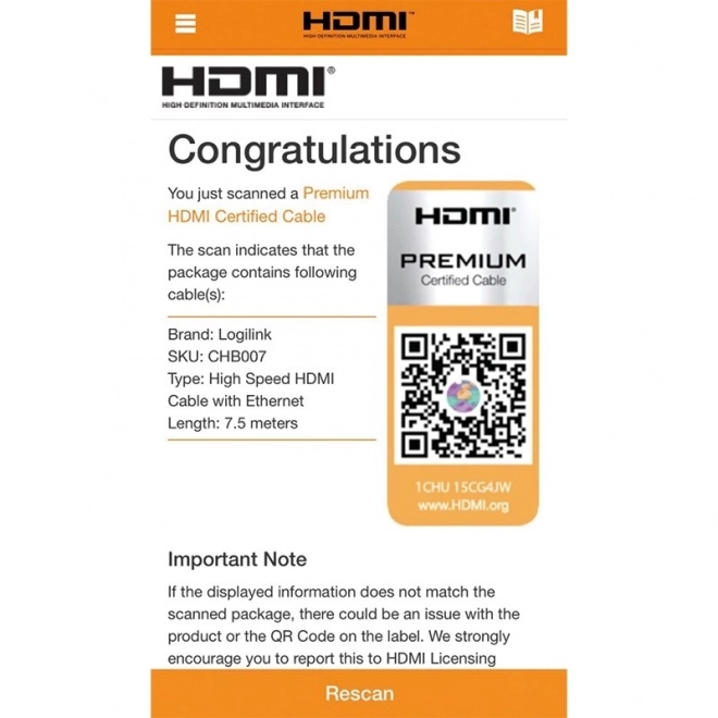 Câble HDMI Ultra HD 7.5m Premium