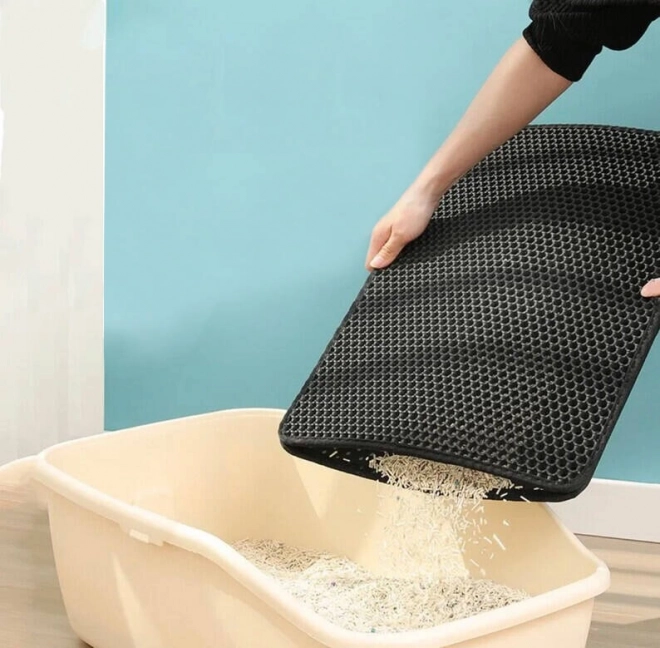Tapis pour litière de chat avec motif hexagonal