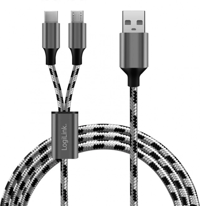 Câble USB 2.0 tressé USB‑A vers Micro USB + USB‑C 1,2 m