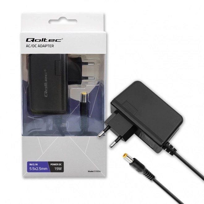 Adaptateur enfichable Qoltec 19W 9V 2.1A 5.5x2.5