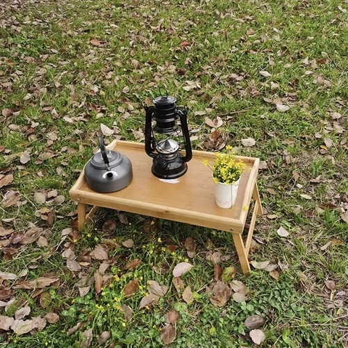 Table pliante en bambou pour lit avec fonction ordinateur portable