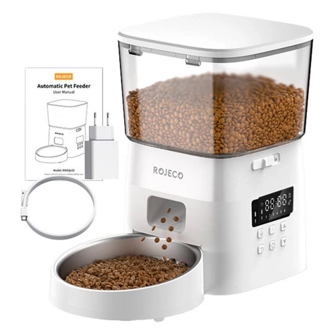 Rojeco Distributeur Automatique Intelligent 2L pour Animaux de Compagnie Version avec Bouton (Blanc)