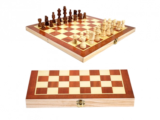Ensemble de jeux en bois 3-en-1 : Échecs, Dames et Backgammon