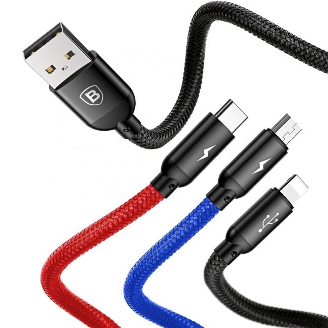Baseus câble USB rapide 3 en 1 avec connecteurs Type C / Lightning / Micro 3A 1,2M - noir