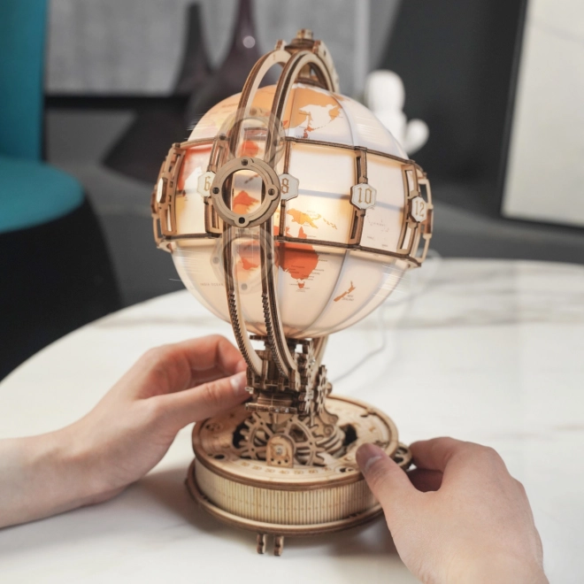 RoboTime Puzzle mécanique 3D en bois Globe lumineux