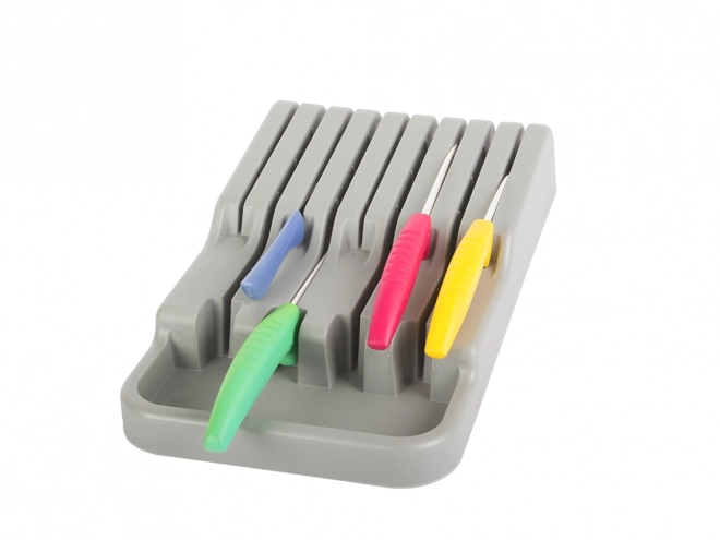 Organisateur de couteaux gris pour tiroir avec 9 compartiments