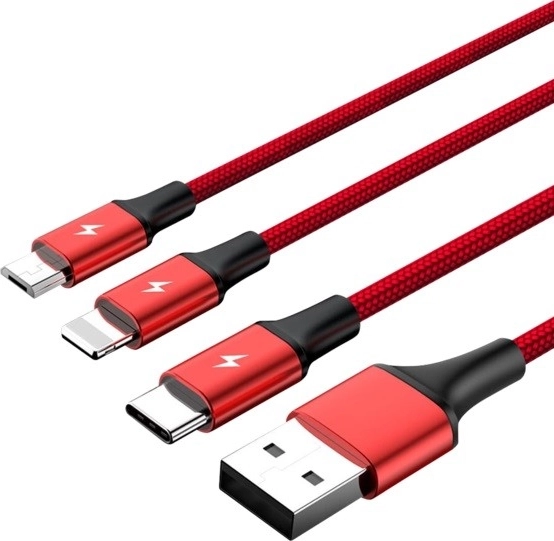 Câble de charge universel 3‑en‑1 USB avec connecteurs USB‑C, microUSB et Lightning, 1,2 m