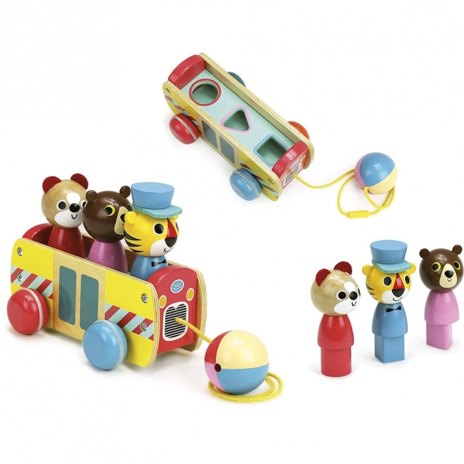 Autobus en bois coloré avec des animaux