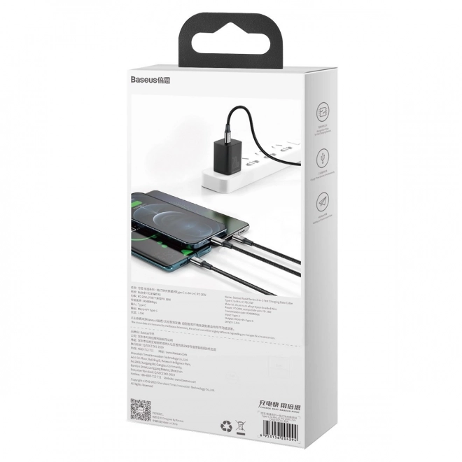 Câble de charge Baseus 3 en 1, 20W, noir, 1,5 m