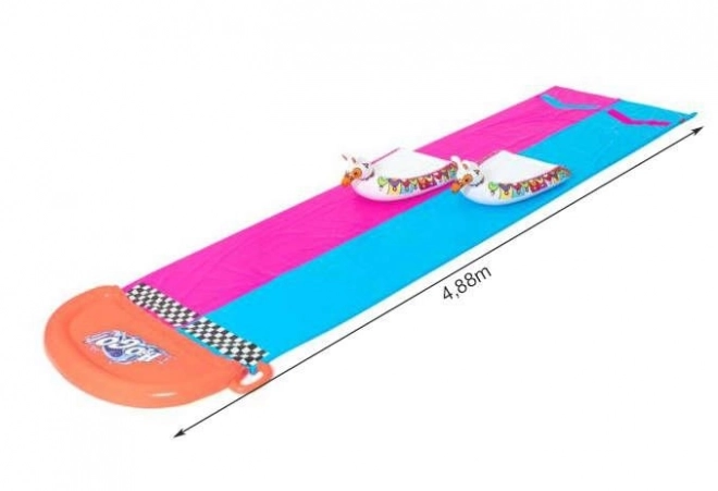 Toboggan aquatique à deux places Lama Rama – Rose-bleu avec matelas