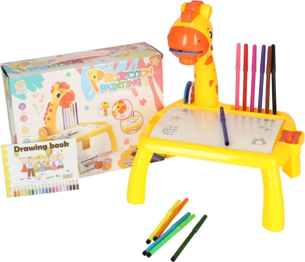 Petite table à dessin jaune en forme de girafe