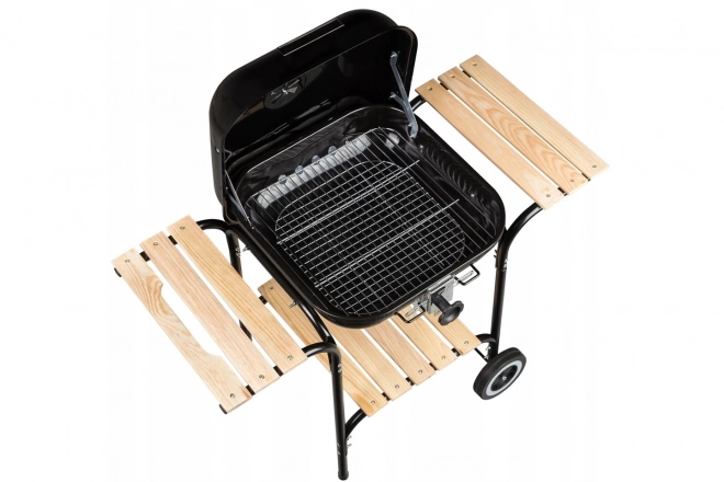 Grand barbecue de jardin avec grille réglable, étagères en bois