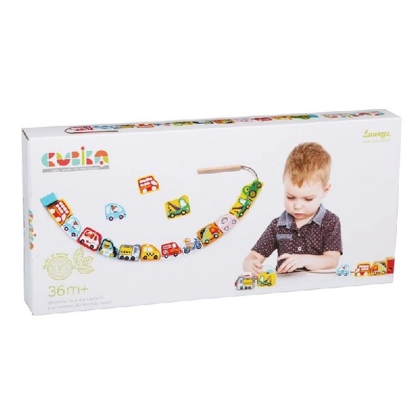 CUBIKA 14316 Ensemble de transport enfilable - set à enfiler - 13 pièces en bois et 8 modèles